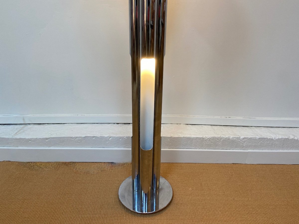 Italian Floor Lamp In Murano Glass And Chrome Produced By Mazzega In The 70s.-photo-5