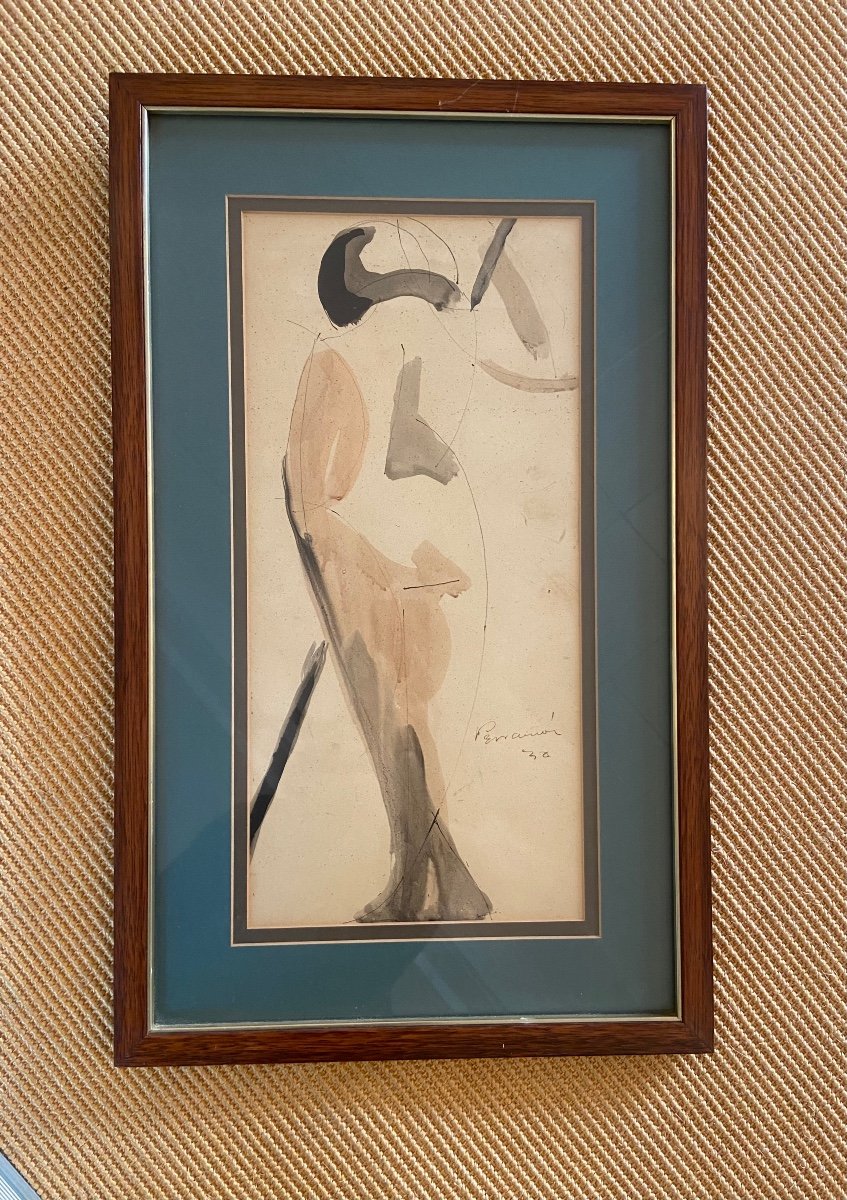 Watercolor On Paper Representing A Silhouette Dated 1936