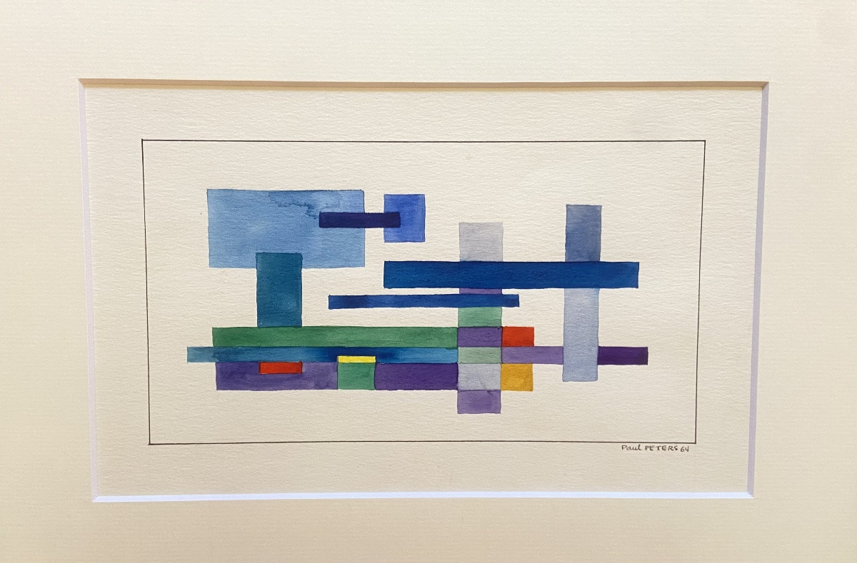 Geometric Watercolor By Paul Peters Dated 1967.-photo-2