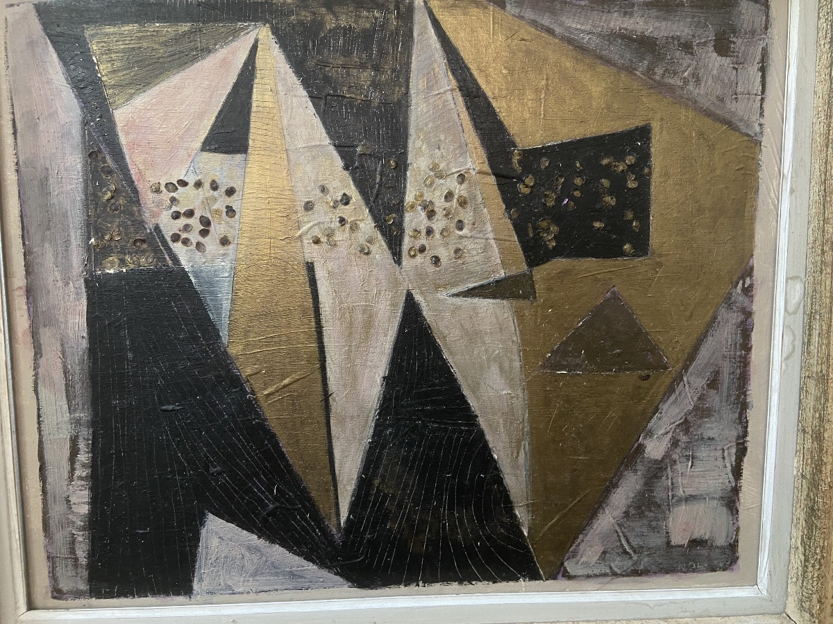 Abstract Cubist Composition, Signed Alinol, 1958.-photo-3