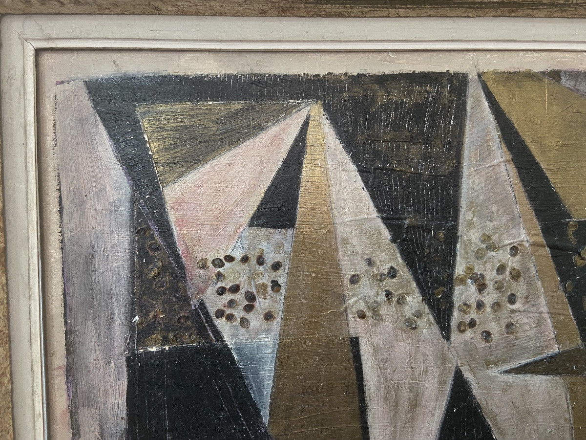 Abstract Cubist Composition, Signed Alinol, 1958.-photo-4