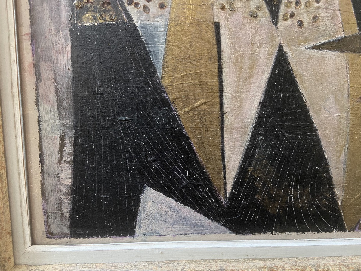 Abstract Cubist Composition, Signed Alinol, 1958.-photo-1