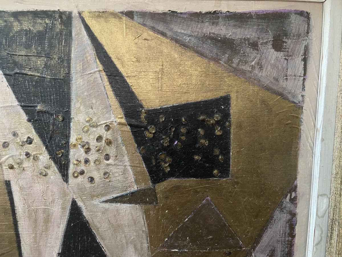 Abstract Cubist Composition, Signed Alinol, 1958.-photo-2