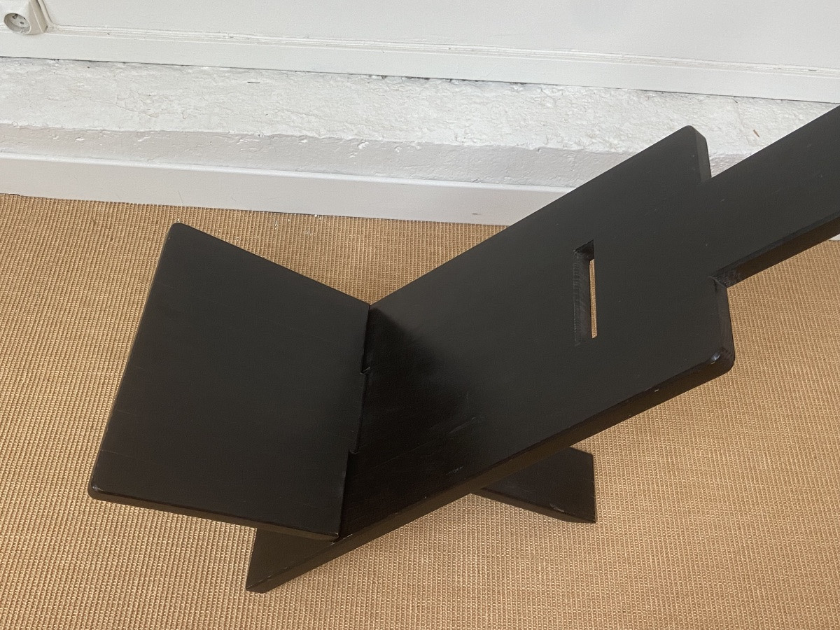 Africanist Chair In Stained Oak By Alain Gaubert, Circa 1980.-photo-3