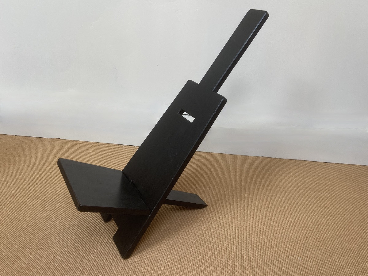 Africanist Chair In Stained Oak By Alain Gaubert, Circa 1980.-photo-3
