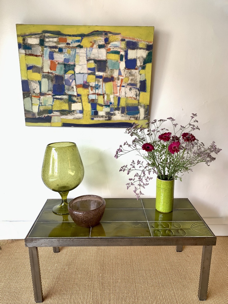 Composition abstraite par JC Dragomir, datée 1960.-photo-1