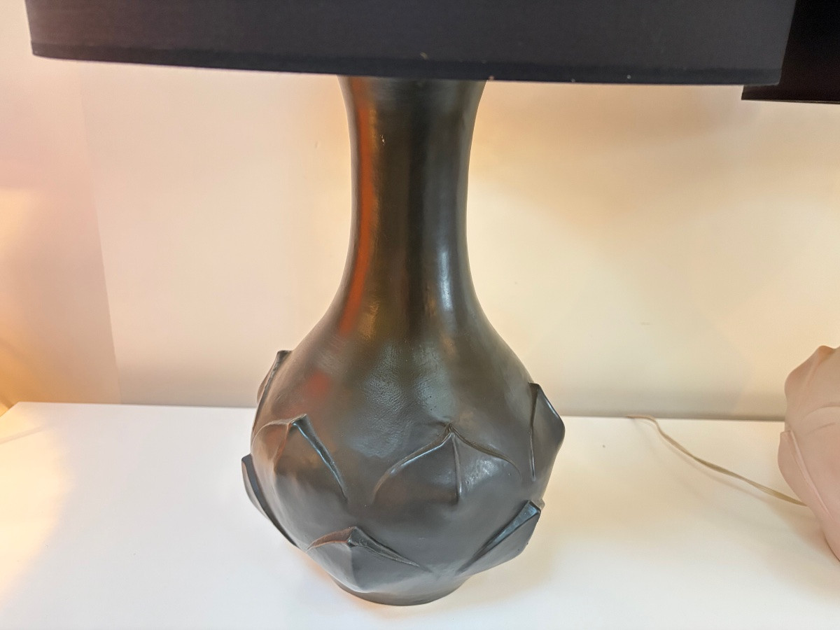 Pair Of Black And White Ceramic Lamps.-photo-3