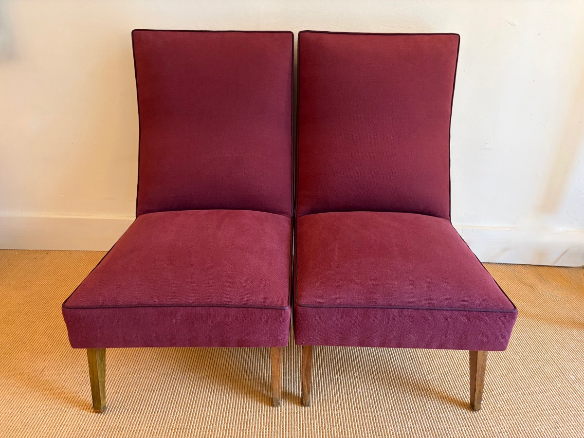 Pair Of 1950s Bordeaux Fabric Armchairs-photo-4