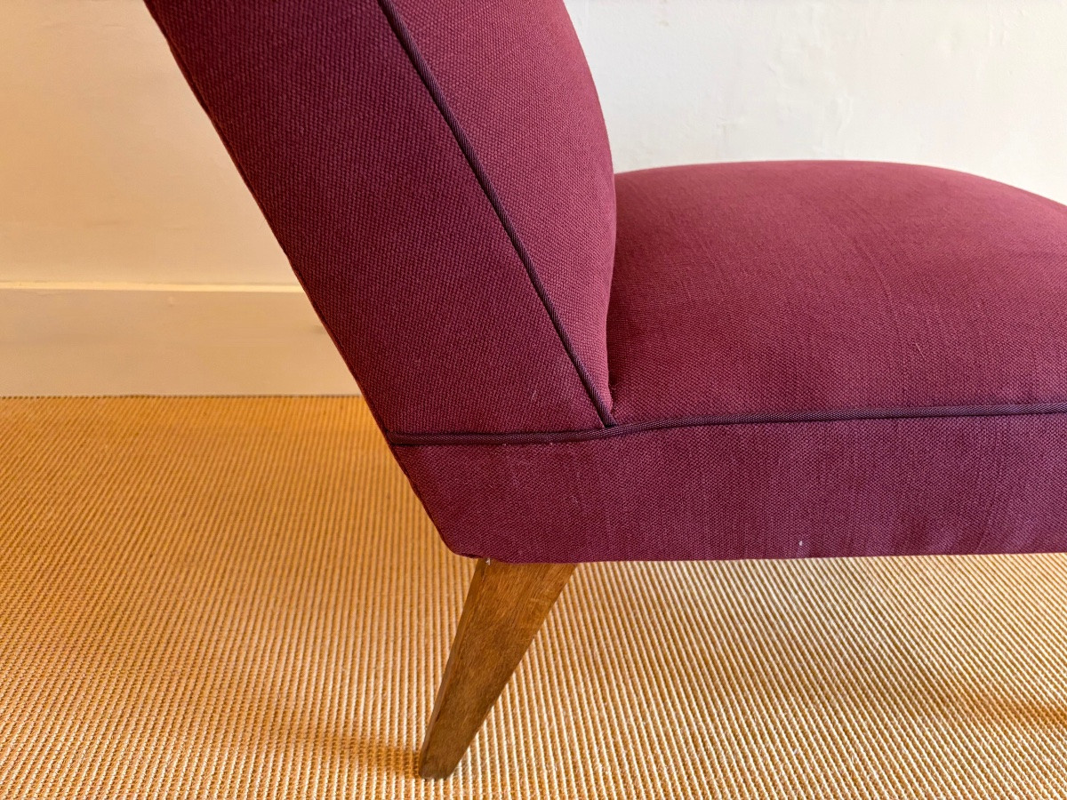 Pair Of 1950s Bordeaux Fabric Armchairs-photo-4