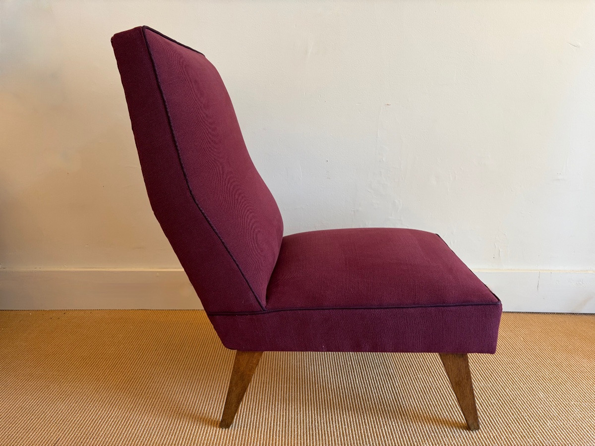 Pair Of 1950s Bordeaux Fabric Armchairs-photo-5