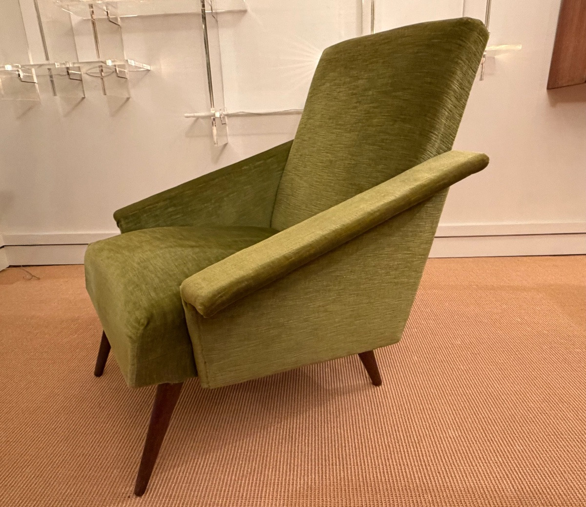 Pair Of Silk Velvet Armchairs, France, 1950s.-photo-3