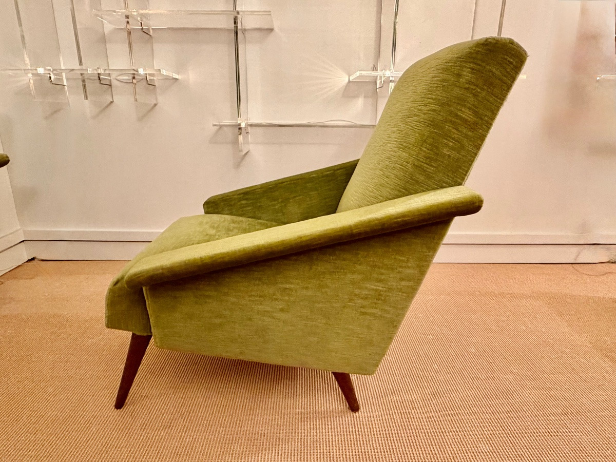 Pair Of Silk Velvet Armchairs, France, 1950s.-photo-4