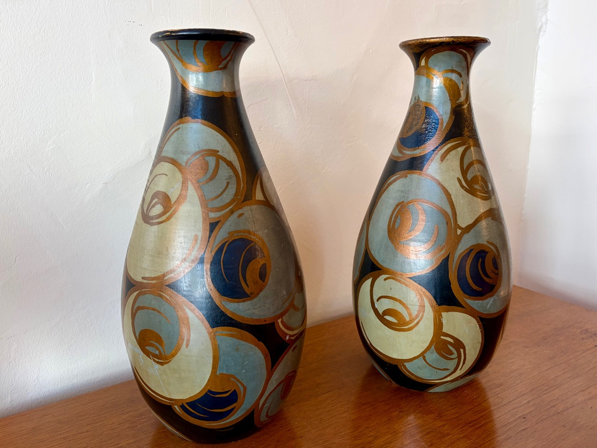 Pair Of Ceramic Vases By Louis Giraud, Vallauris Circa 1940.-photo-2