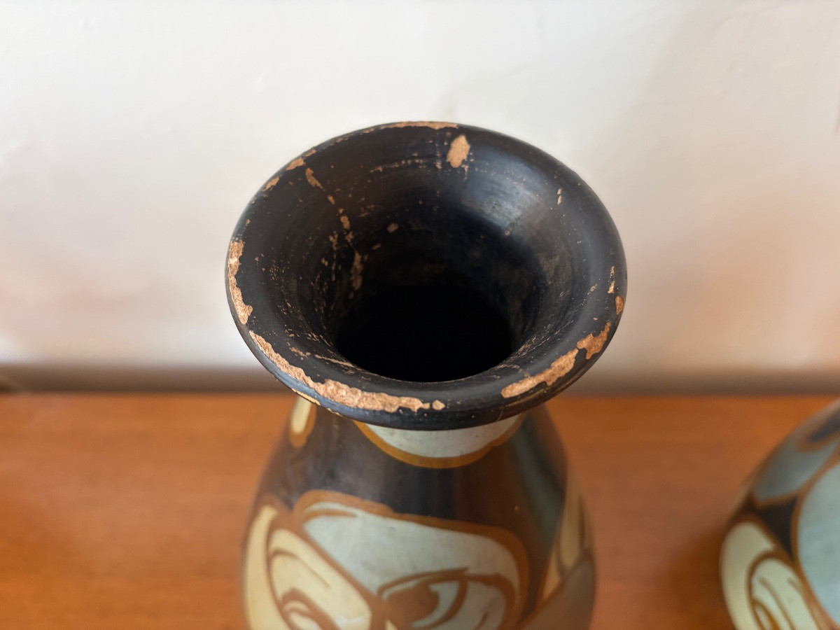 Pair Of Ceramic Vases By Louis Giraud, Vallauris Circa 1940.-photo-1