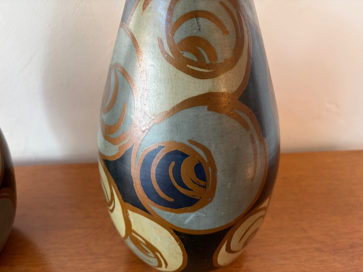 Pair Of Ceramic Vases By Louis Giraud, Vallauris Circa 1940.-photo-2