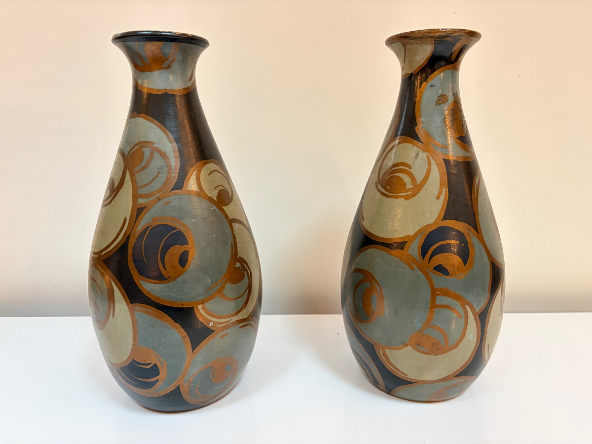 Pair Of Ceramic Vases By Louis Giraud, Vallauris Circa 1940.