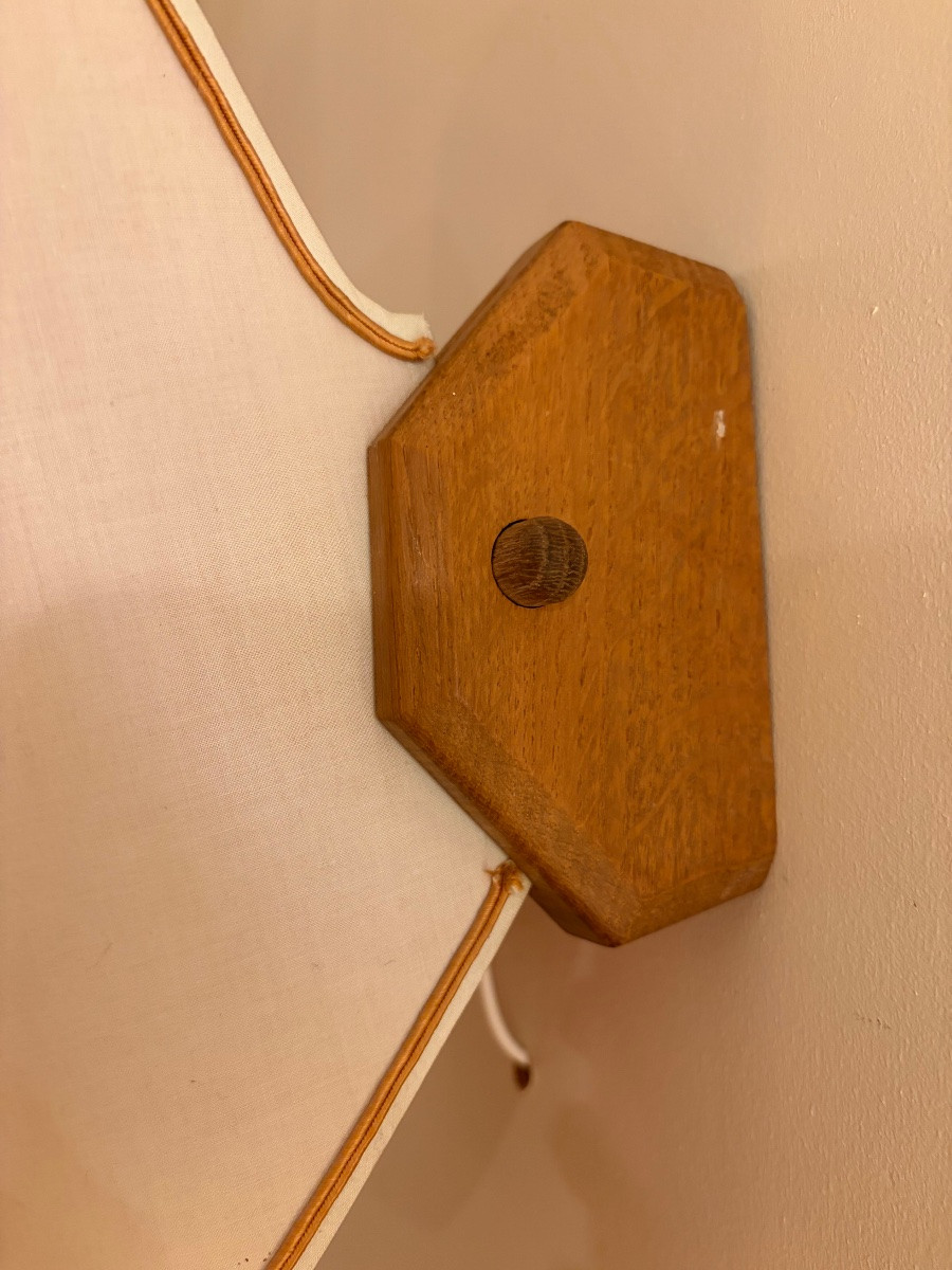 Pair Of Oak Wall Lights By Guillerme And Chambron For "votre Maison" Circa 1950.-photo-4