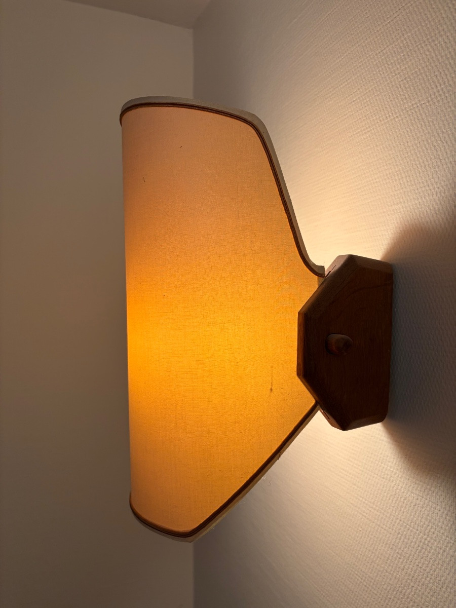 Pair Of Oak Wall Lights By Guillerme And Chambron For "votre Maison" Circa 1950.-photo-2