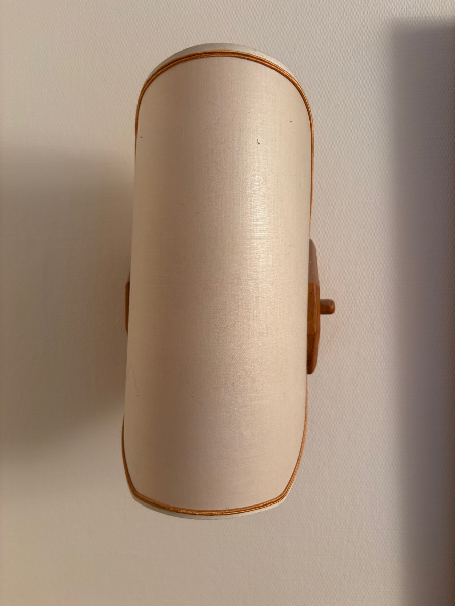Pair Of Oak Wall Lights By Guillerme And Chambron For "votre Maison" Circa 1950.-photo-3