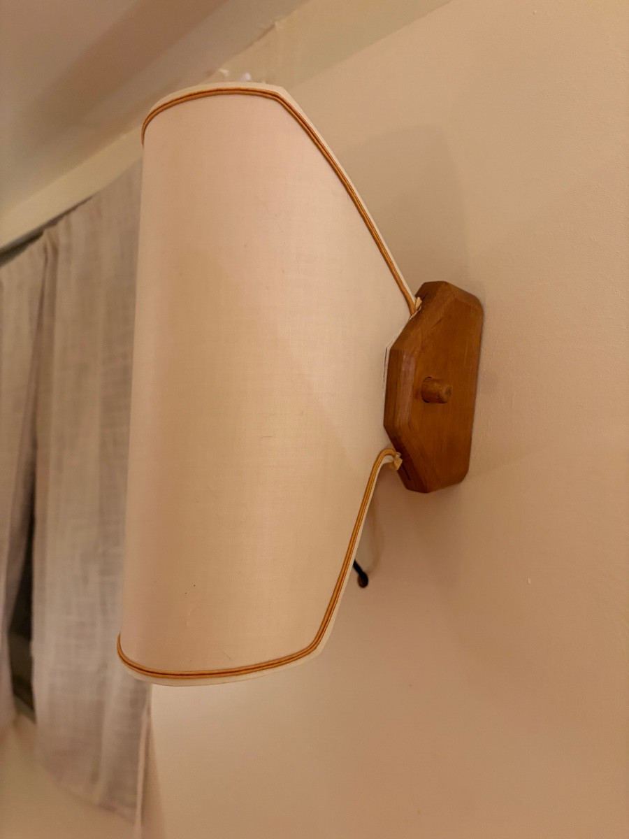Pair Of Oak Wall Lights By Guillerme And Chambron For "votre Maison" Circa 1950.-photo-5