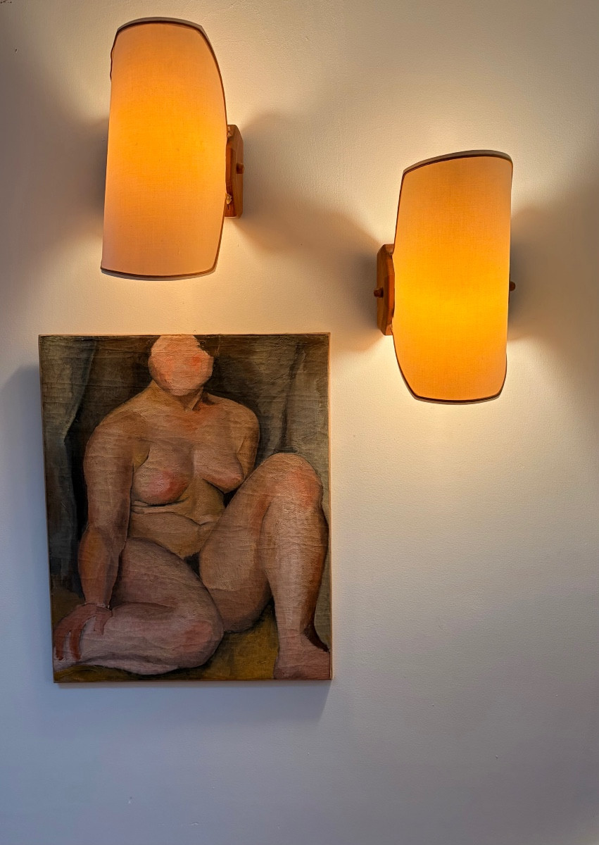 Pair Of Oak Wall Lights By Guillerme And Chambron For "votre Maison" Circa 1950.