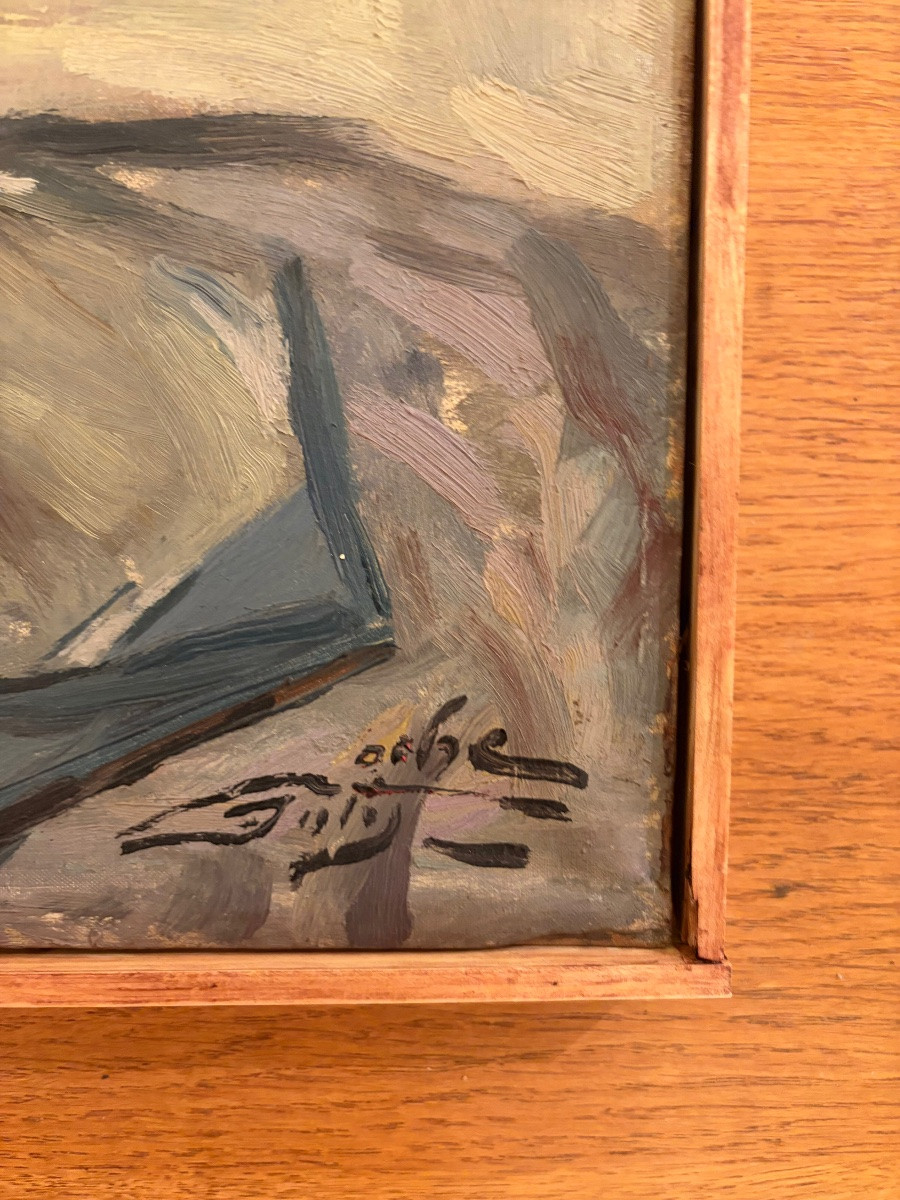 Tableau - huile sur toile - Bouquet de tulipes - Ecole du xxème-photo-2