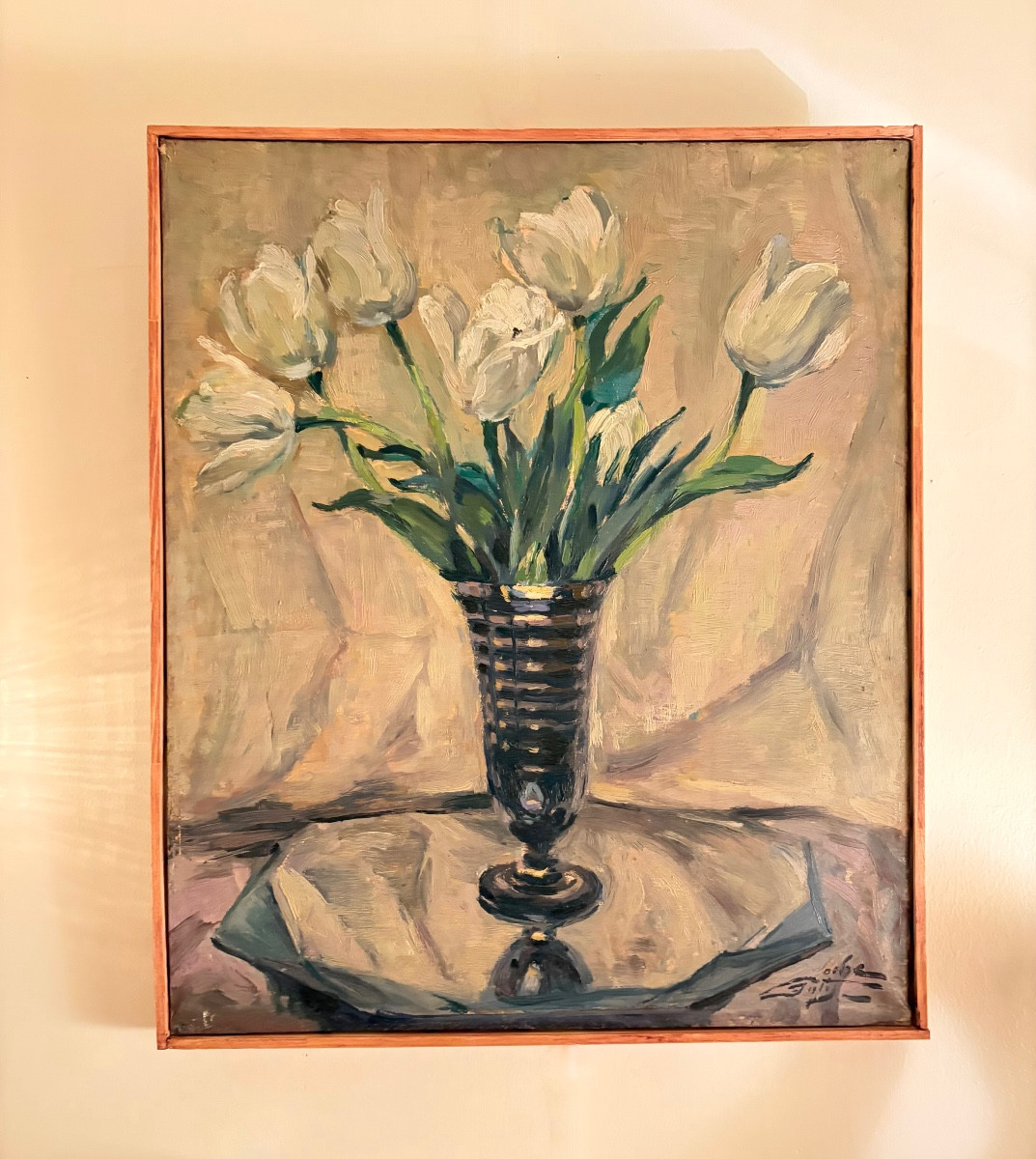 Tableau - huile sur toile - Bouquet de tulipes - Ecole du xxème