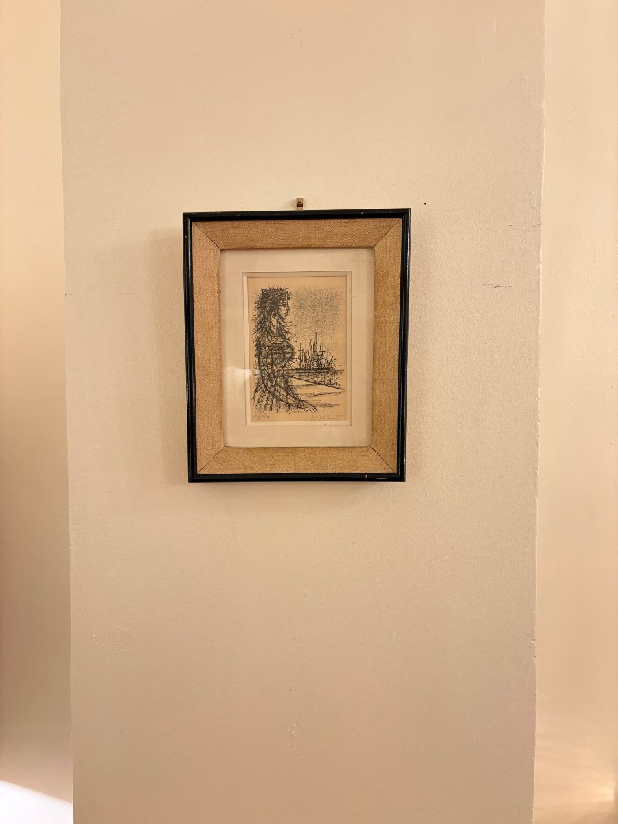 Jean Carzou, Lithograph, Woman At The Port.-photo-2