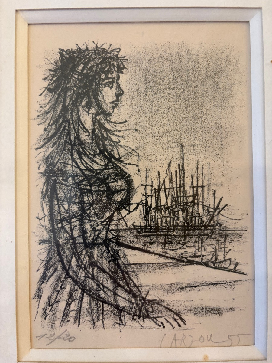 Jean Carzou, Lithograph, Woman At The Port.-photo-3