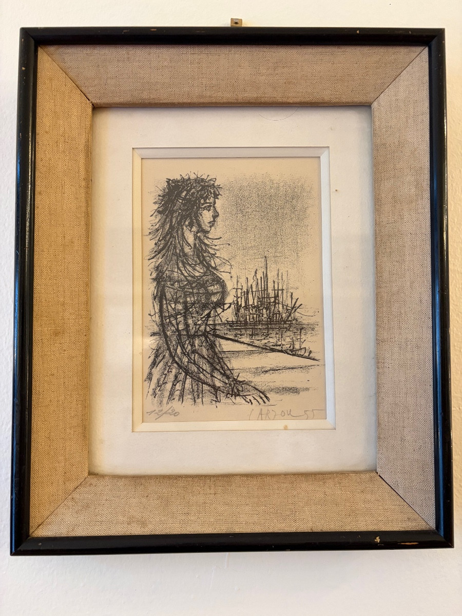 Jean Carzou, Lithograph, Woman At The Port.