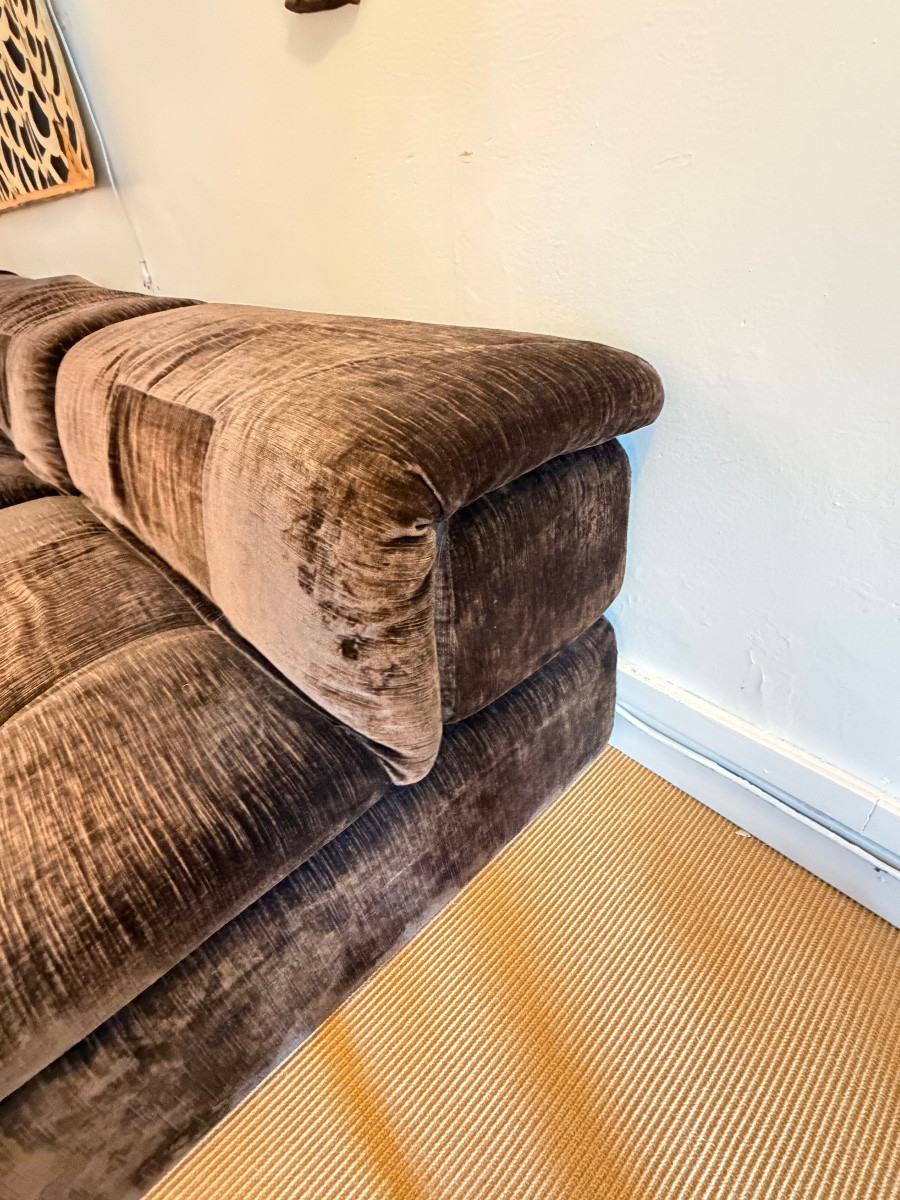 Modular Sofas In Chocolate Velvet For Airborne, Circa 1970.-photo-2