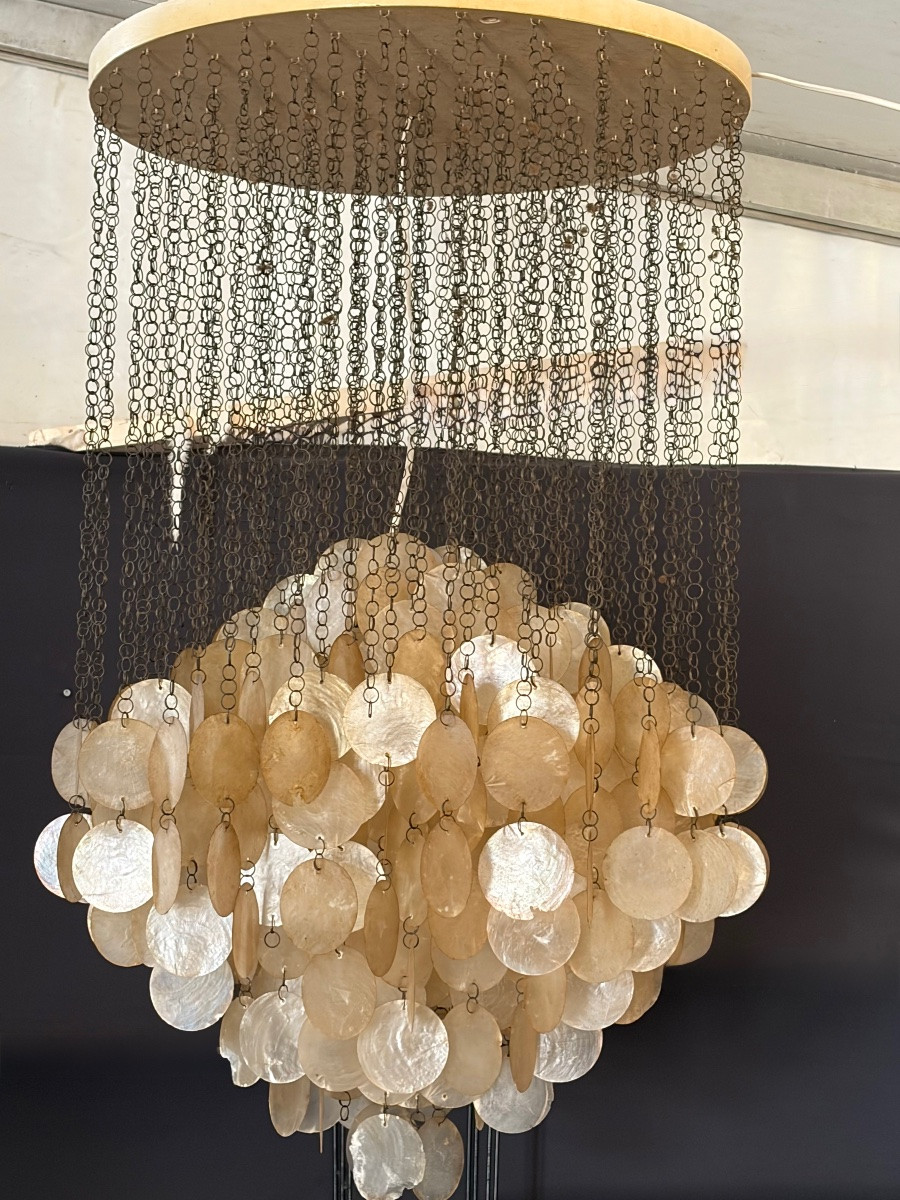 Lustre à pampilles de nacre  par Verner Panton, Années 70.-photo-2