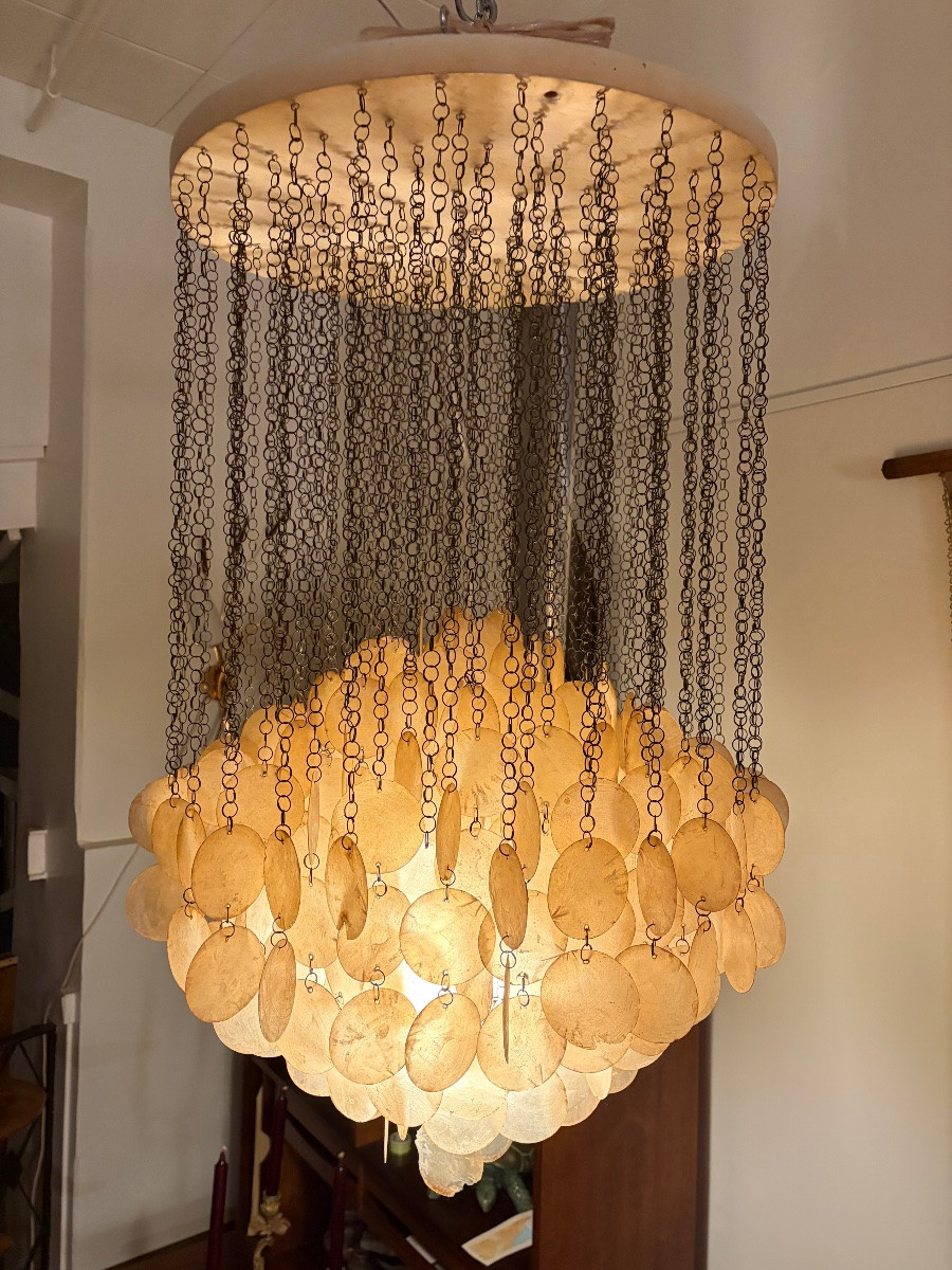 Lustre à pampilles de nacre  par Verner Panton, Années 70.-photo-3
