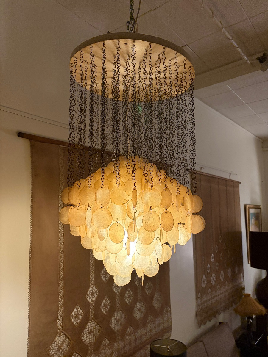 Lustre à pampilles de nacre  par Verner Panton, Années 70.-photo-1