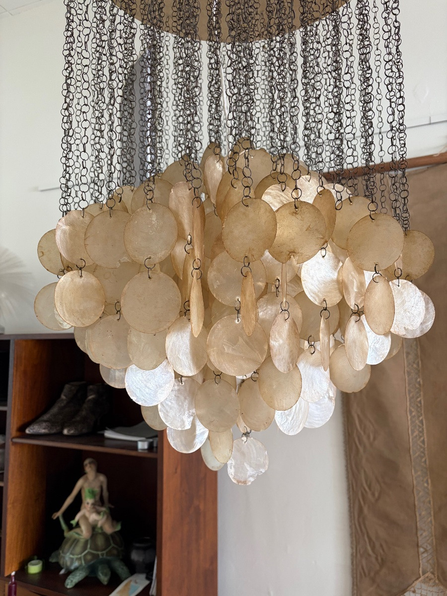 Lustre à pampilles de nacre  par Verner Panton, Années 70.-photo-3