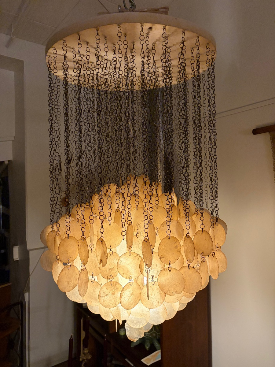 Lustre à pampilles de nacre  par Verner Panton, Années 70.