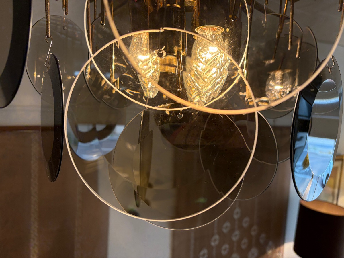 Brass And Glass Chandelier By Gaetano Sciolari, Italy, Circa 1970.-photo-4