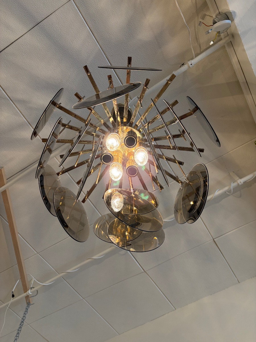 Brass And Glass Chandelier By Gaetano Sciolari, Italy, Circa 1970.-photo-6