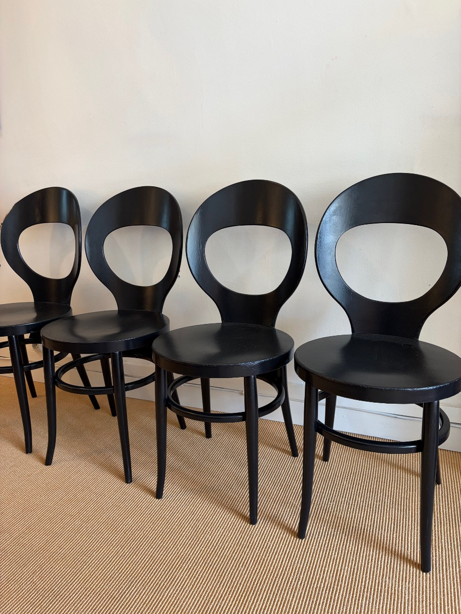 Suite Of 4 Baumann Bistro Chairs, Black Lacquered.-photo-2