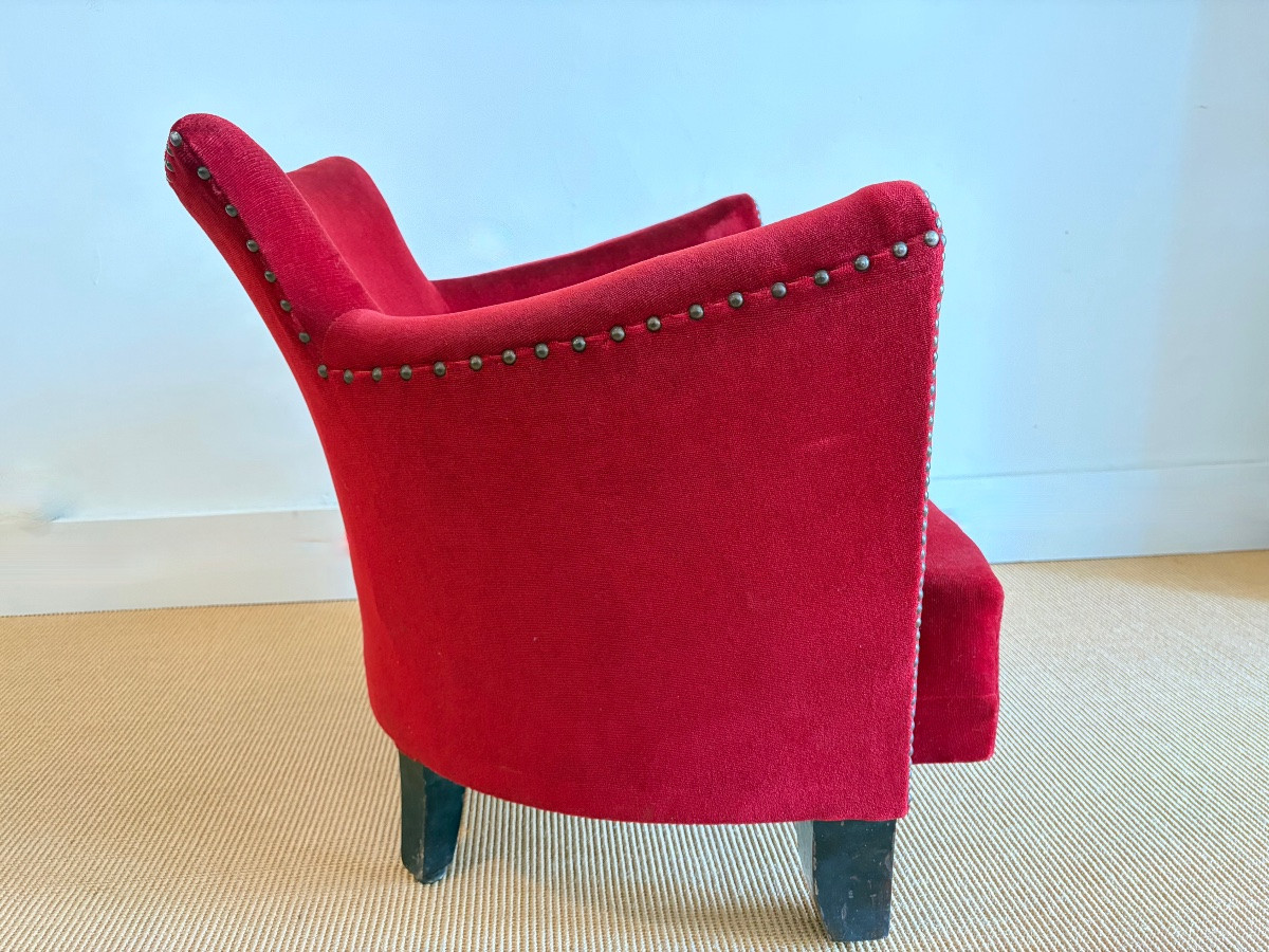 Fauteuil art déco en velours rouge.-photo-2