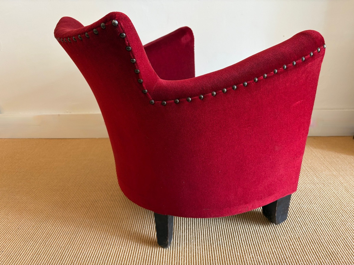 Fauteuil art déco en velours rouge.-photo-6