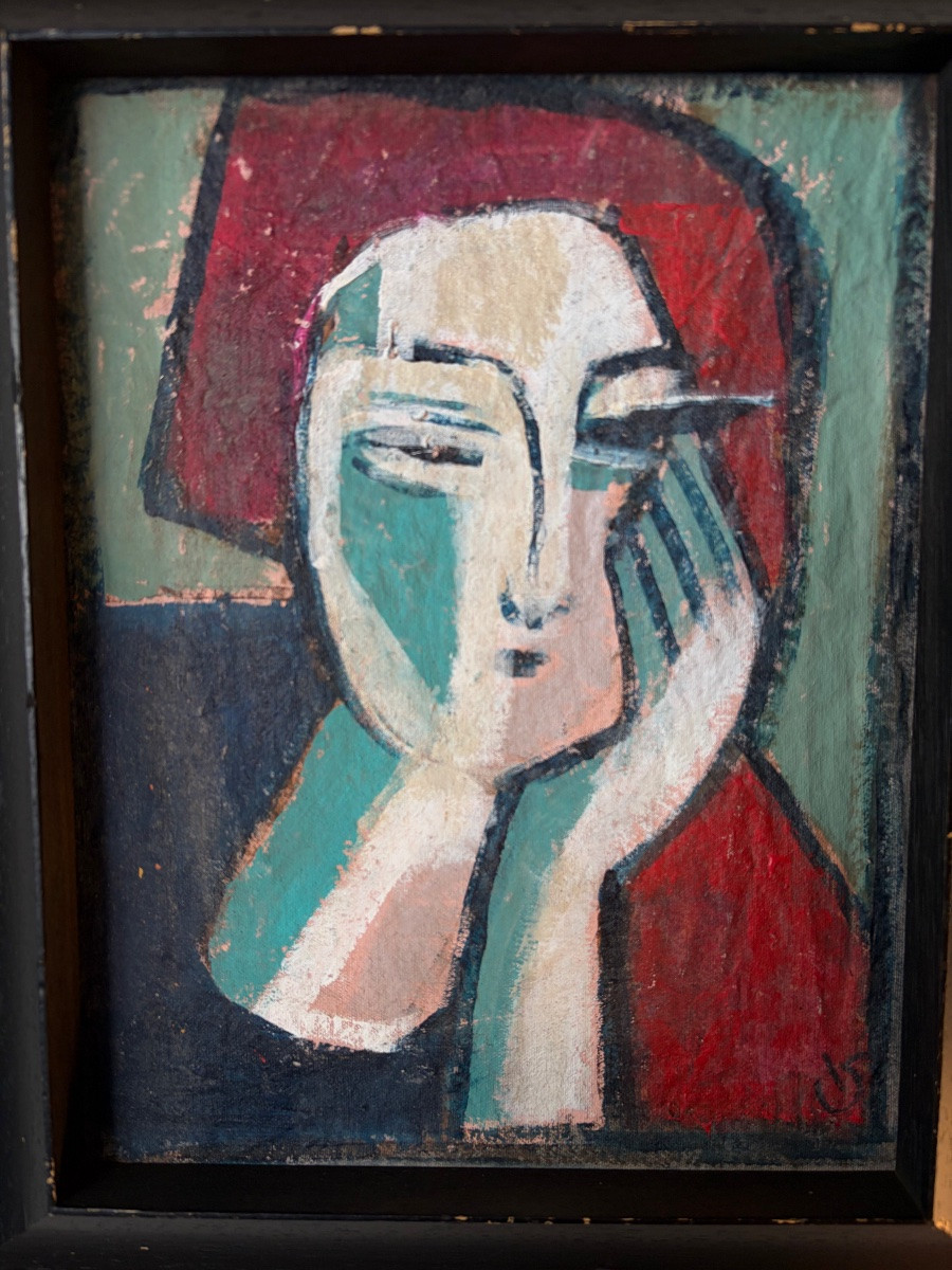 HUILE SUR TOILE, PORTRAIT DE FEMME.-photo-2