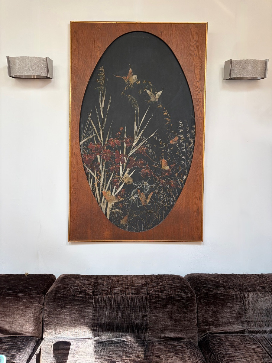 Large Art Nouveau-style Floral Panel, Oil On Canvas.-photo-4