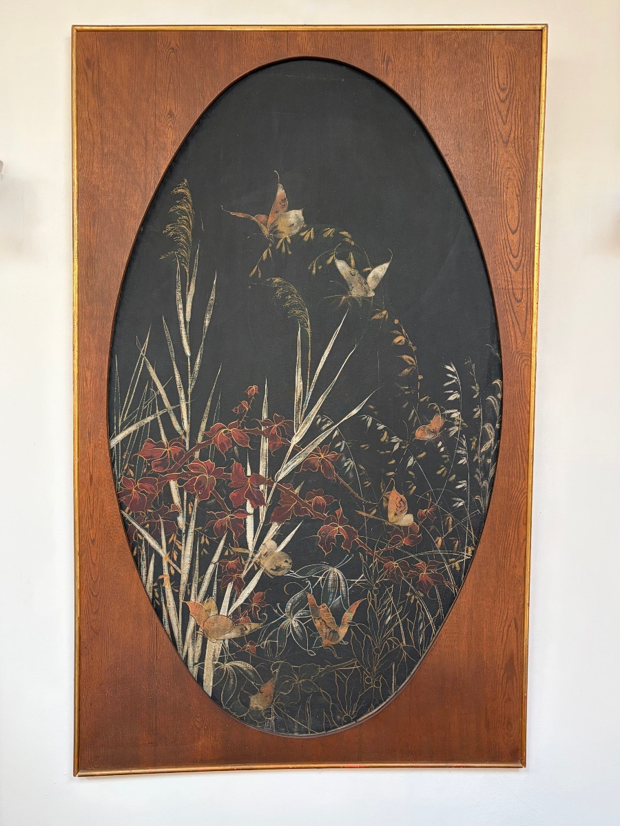 Large Art Nouveau-style Floral Panel, Oil On Canvas.