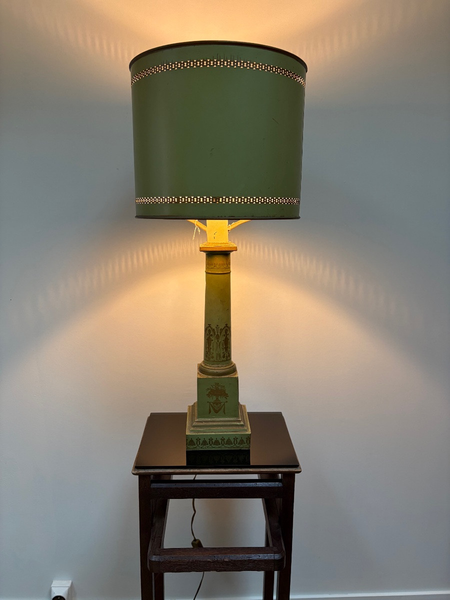 Lampe Carcel en tôle verte et dorée, Fin XIXème-photo-4