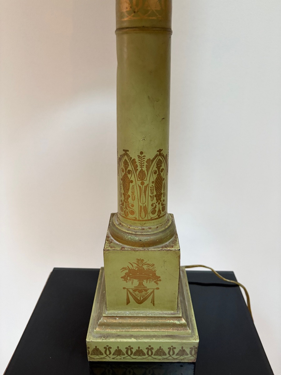 Lampe Carcel en tôle verte et dorée, Fin XIXème-photo-1