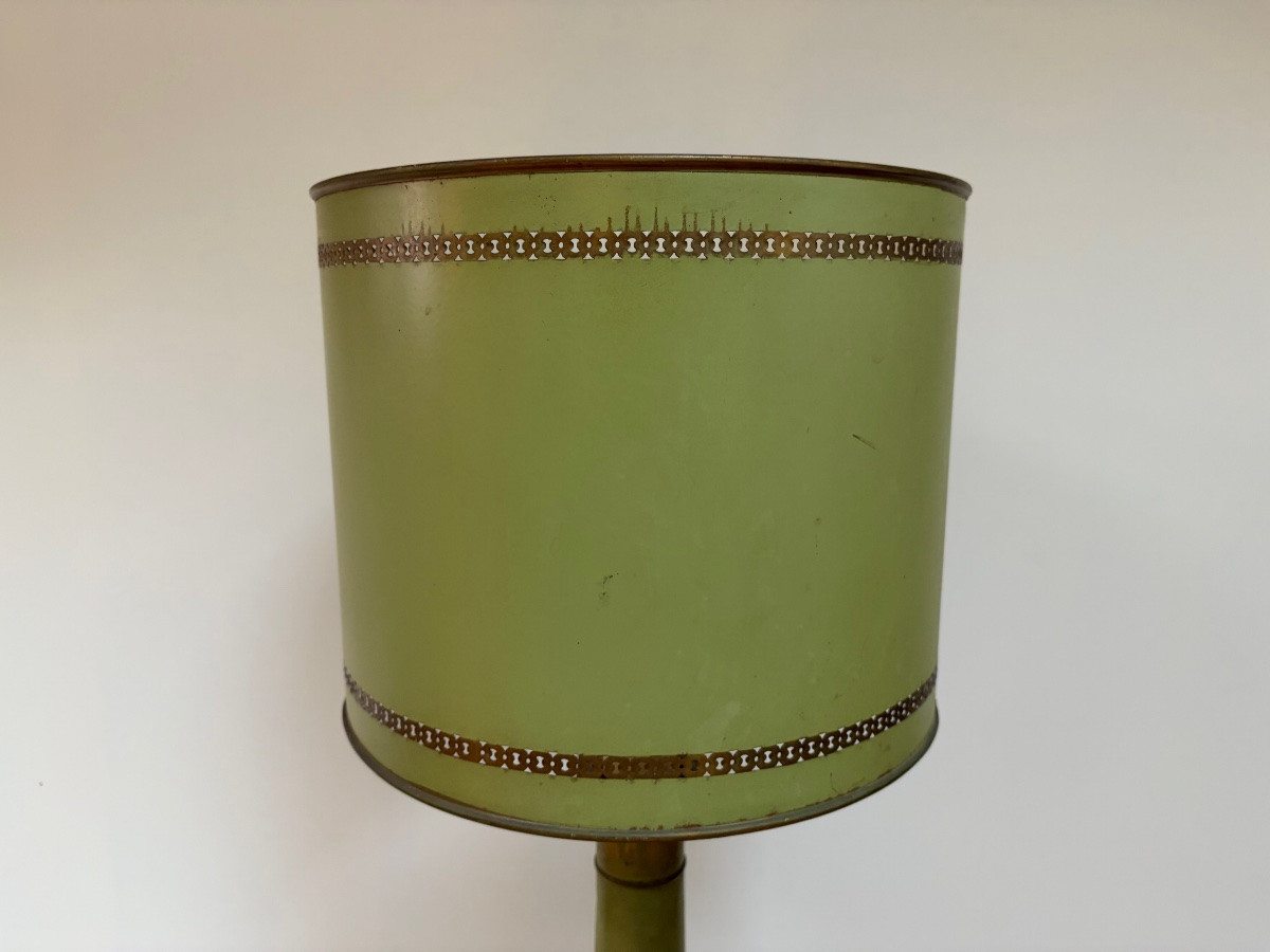 Lampe Carcel en tôle verte et dorée, Fin XIXème-photo-2