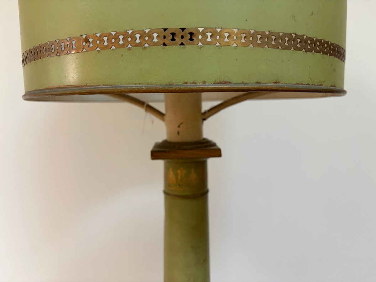 Lampe Carcel en tôle verte et dorée, Fin XIXème-photo-6