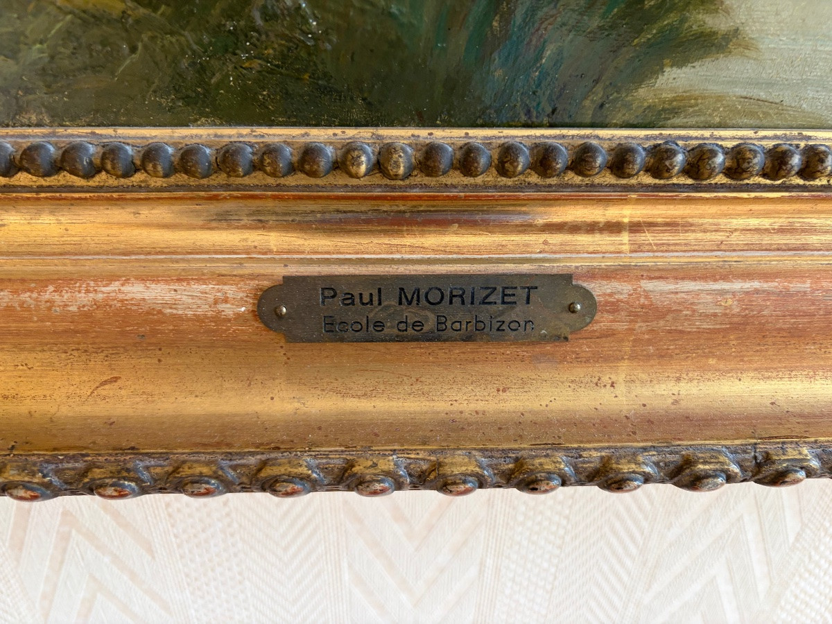 Paul Louis Morizet (1850-?) , Paysage de rivière animé, Ecole de Barbizon XIX° siècle.-photo-4
