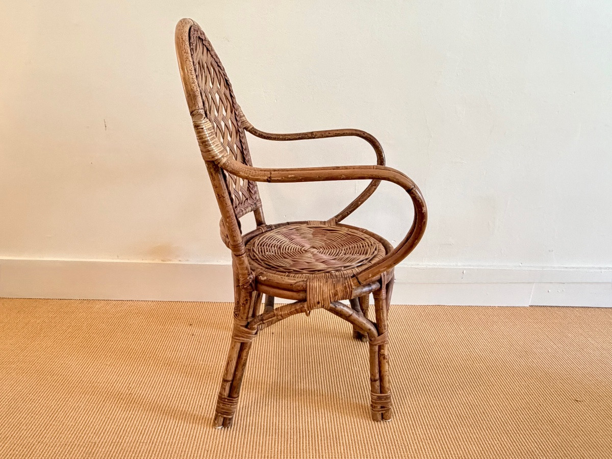 Suite de 4 chaises avec accoudoirs en rotin années 60.-photo-4